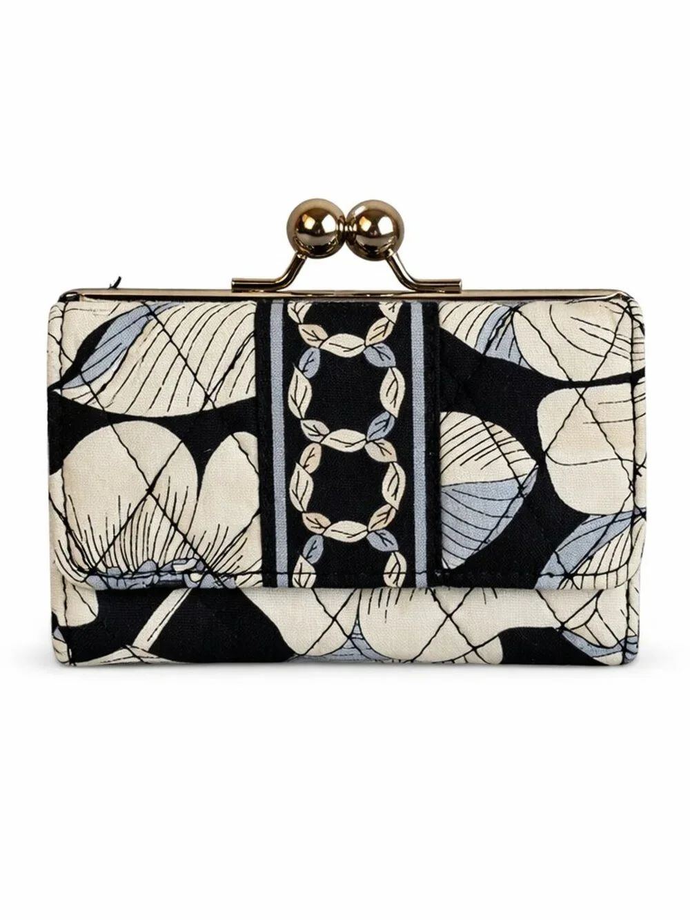 Vera Bradley Black Ivory Floral Kiss‑Lock Wallet | Preloved Quilted Fabric